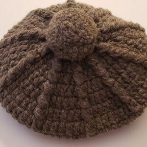Vintage Hand knit wool cap in soft neutral taupe